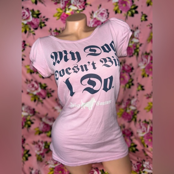 Juicy couture T shirt Pink my dog doesn’t bite I do pet vintage y2k top cotton S - Picture 1 of 7